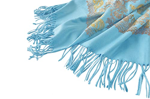 Urban CoCo Embroidered Scarf for Women, Tassel Shawl, Soft Lightweight Wrap - color: #2-light Blue