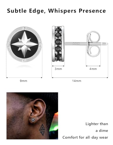 KRKC&CO Earrings for Men, Sterling Silver Earrings Studs, Hypoallergenic - color: Black A
