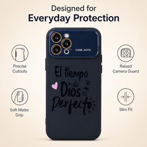 for iPhone 17 Pro Max Case God's Timing is Perfect Spanish Bible Verse Phone Case, Full Camera Lens Protection, Shockproof Drop Resistant Durable Cover (Black, iPhone 12 Pro) - color: black, size: iPhone 12 Pro