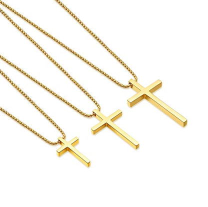 Ursteel Cross Necklace for Men, Silver Black Gold Stainless Steel Cross Pendant Necklace for Men, 16-30 Inches Box Chain - size: 22 inches, style: Gold: Cross Pendant 1.2"*0.7"