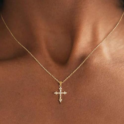 Cross Necklace for Women,Dainty 14k Gold Plated Pendant Necklaces - color: Gold-8