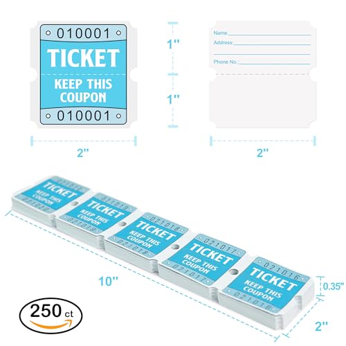 DGBDPACK 500 Pcs 50/50 Double Raffle Tickets, Blue - color: Blue