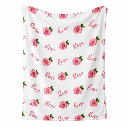 Personalized Floral Name Blanket, Custom Girl Name Design, Rose Floral Throw, Nursery Decor, Newborn Birthday Baptism Christening Keepsake - color: #Ver9