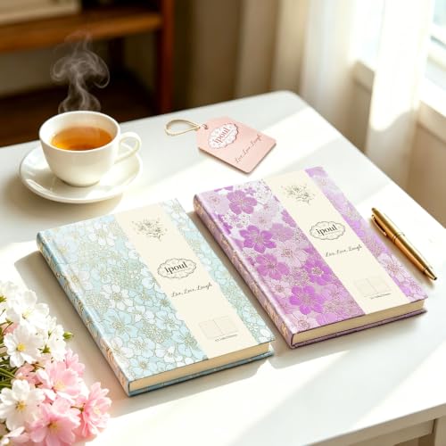 Purple Notebook, Floral Journal, A5, Ruled, Journal for Teen Girls, Writing Notebook, Hardcover, Lay-flat, Pretty Girls Diary, School Supplies, Cherry Blossom Flowers - color: Cherry Blossom Purple