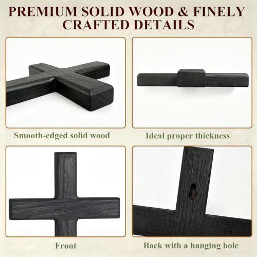 Uoymual 1PC Wooden Cross for Wall, 11" Black Cross Rustic Wood Hanging