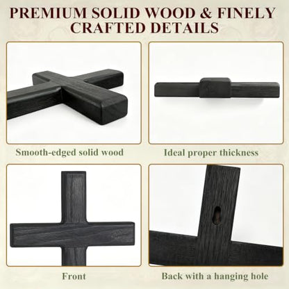 Uoymual 1PC Wooden Cross for Wall, 11" Black Cross Rustic Wood Hanging