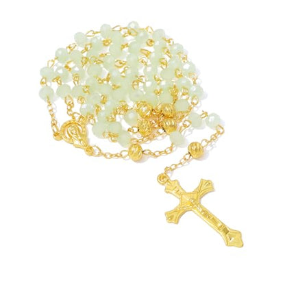 KOMI Crystal Rosary Beads with Jesus Crucifix, Catholic Necklace for Women First Communion Rosarios Wedding Rosary with Velvet Bag - style: 6MM-green-2
