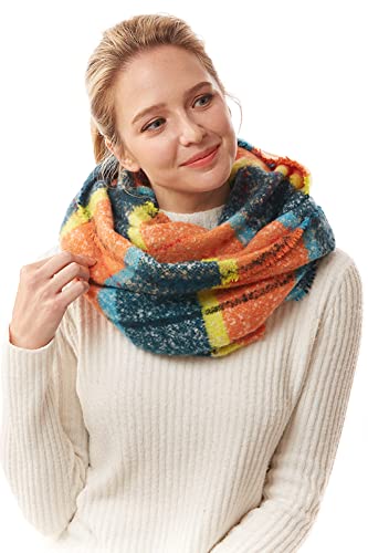 ScarvesMe Women's Check and Plaid Soft Infinity Loop Winter Fall Warm Scarf - color: Lof1240_orange