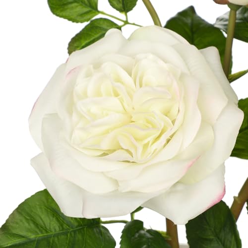 Hollyone White Real Touch Roses Artificial Flowers in Vase Blue and White Porcelain Ceramic Pot 13.4" Fake Roses Flower Arrangement Artificial Plants & Flowers Potted Plant Faux Silk Rose Flower - color: Rose 3 - White (13.4inch)