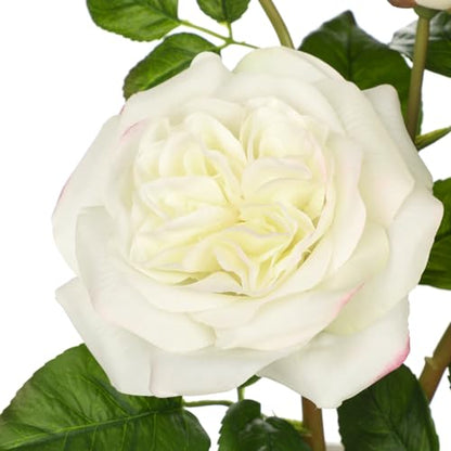 Hollyone White Real Touch Roses Artificial Flowers in Vase Blue and White Porcelain Ceramic Pot 13.4" Fake Roses Flower Arrangement Artificial Plants & Flowers Potted Plant Faux Silk Rose Flower - color: Rose 3 - White (13.4inch)