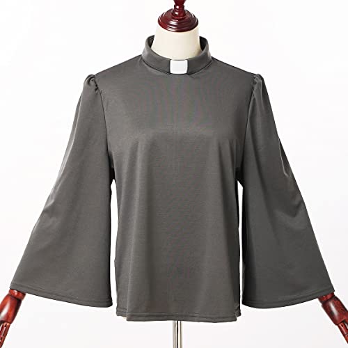 Women's Clergy Shirt Tab Collar Swing Long Sleeve Regular Blouse - color: Grey, size: Small