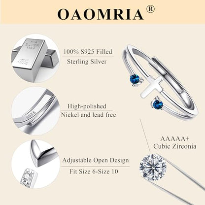 S925 Sterling Silver Cross Rings Birthstone Rings Christian Jewelry for Women Daughter, Easter Gifts, Confirmation and Baptism Gifts - color: 12-Dec