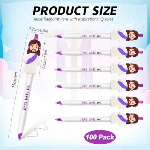 CroBlissful 100 Pcs Christian Jesus Pens Bulk Sunday School Prizes