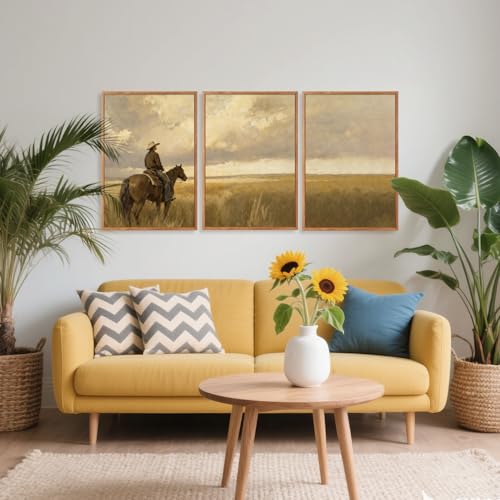 Aurlan 3 Pcs Western Cowboy Framed Wall Art 16x24 Inch - color: Western Cowboy, size: 16"x24"