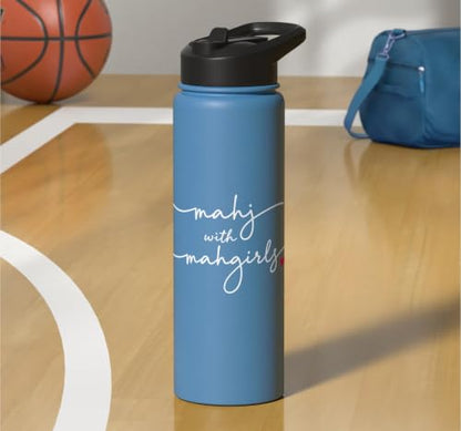 Mahjong With MahGirls Elegant Script Heart Stainless Steel Insulated Water Bottle - color: Light Blue