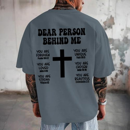 Mens Christian Bible Verse Shirts Dear Person Behind Me T Shirt Religious Jesus Inspirational Cross Graphic Tees - color: Dark Gray, size: Small