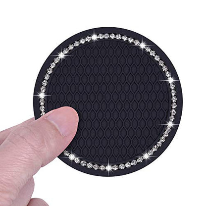 Wisdompro Bling Car Coasters, 2 Pack 2.75" Diameter Car Cup Coaster, Black - color: Black
