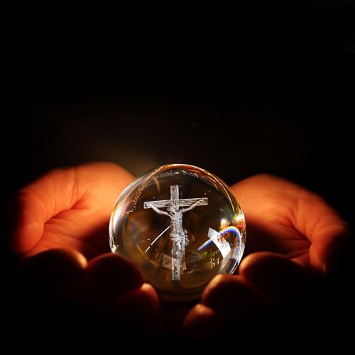 2.3in Jesus Crystal Ball with Stand 3D Cross Gift for Christian Catholic - style: Cross Jesus