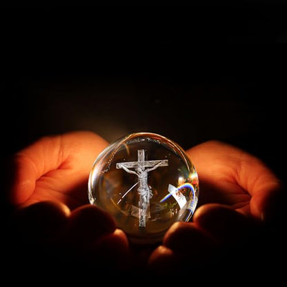 2.3in Jesus Crystal Ball with Stand 3D Cross Gift for Christian Catholic - style: Cross Jesus