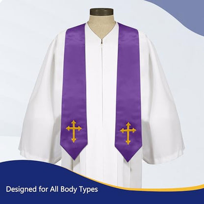 Piecatle Choir Stole with Cross Embroidery for Church, Ideal for Costume,60" - color: Purple
