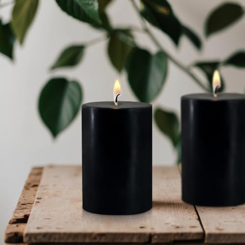 2.75x3.25 Inch Black Pillar Candles Set of 6 - Decorative Unscented, Long Burning Dripless Candle for Home Table Decor, Smokeless Large Pillar Candles for Wedding, Dinner, Halloween, Christmas Decor - color: Black