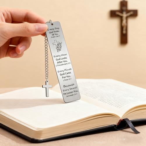 Bible Verse Bookmark with Cross Charm - Christian Gifts for Women Men - Inspirational Religious Gift for Baptism, First Communion, Graduation - Every Day God Thinks of You - style: BM027 Psalm 139:17 Every Day God Thinks of You