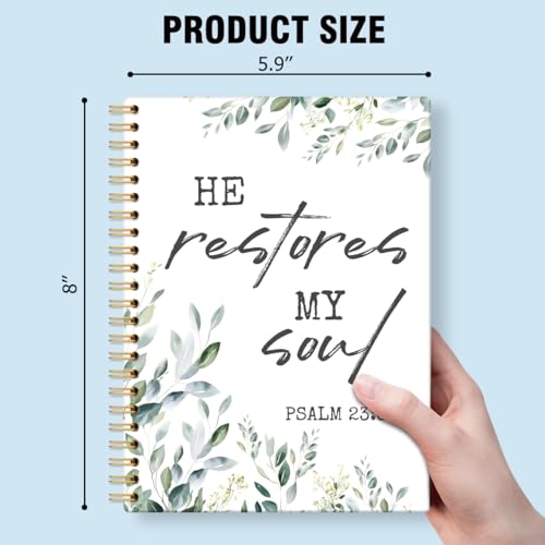 He Restores My Soul Hardcover 160 Pages Ruled Spiral Notebook, Christian Notebook Gifts for Women, Prayer Journal Faith Based Gifts, Thank You Inspirational Present for Christian Coworker - color: Multi & Green