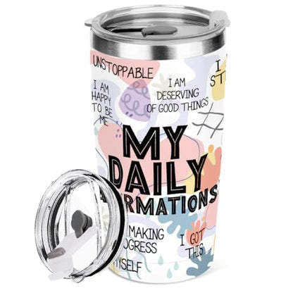 jeilink Positive Tumbler,Daily Affirmations for Women Mental Health Inspirational Gifts for Sister Friend Boss Coworker Birthday Friendship Christmas Office 20 oz Insulated Coffee Tumbler Travel Cup - color: Daily 0851