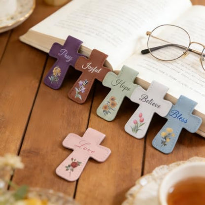 2 Pcs Bible Magnetic Leather Bookmarks - Double-Sided Christian Cross Leather Page Clips, Religious Easter Verse Gift for Women Men Students Teachers Book Lovers, Father's Day Reading Supplies - style: 2 Pcs