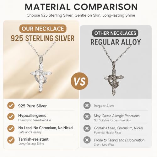 925 Sterling Silver Cross With Crown Necklace for Women 16+2 Inch - color: Silver
