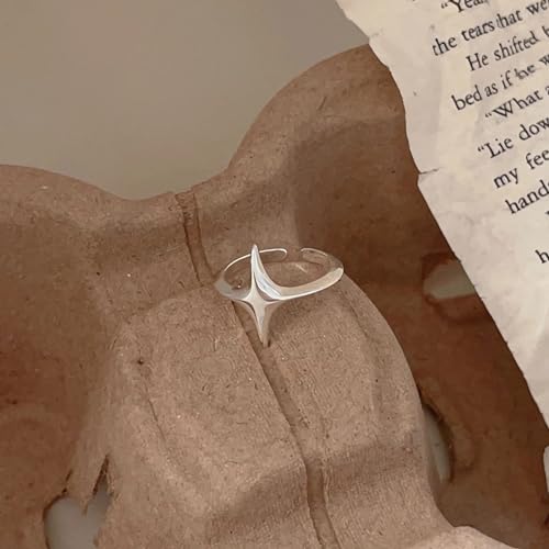 Star Rings for Women 925 Sterling Silver Cross Ring 14K Gold Plated Minimalist Trendy Pinky Ring Stackble Open Rings Friendship Rings Birthday Mothers Day Jewelry Gifts - color: Silver