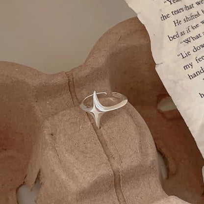 Star Rings for Women 925 Sterling Silver Cross Ring 14K Gold Plated Minimalist Trendy Pinky Ring Stackble Open Rings Friendship Rings Birthday Mothers Day Jewelry Gifts - color: Silver