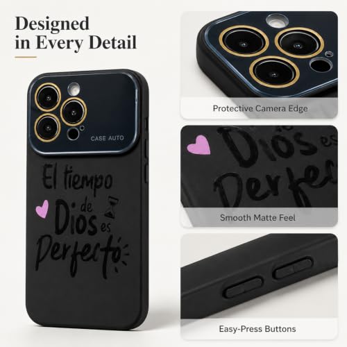 for iPhone 13 Pro Case God's Timing is Perfect Spanish Bible Verse Phone Case, Full Camera Lens Protection, Shockproof Drop Resistant Durable Cover (Black, iPhone 13 Pro) - color: black, size: iPhone 13 Pro