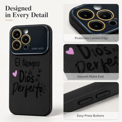 for iPhone 13 Pro Case God's Timing is Perfect Spanish Bible Verse Phone Case, Full Camera Lens Protection, Shockproof Drop Resistant Durable Cover (Black, iPhone 13 Pro) - color: black, size: iPhone 13 Pro