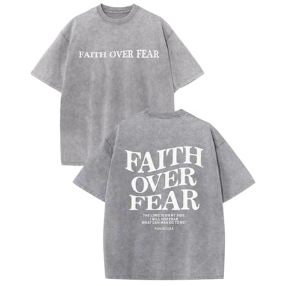 Christian Faith Over Fear Shirt for Men Jesus Religious Shirts Oversized Graphic Tees Acid Wash God T-Shirt - color: Light Gray, size: 4X-Large