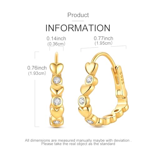 LAZA 925 Sterling Silver Earrings for Women Huggies Hoop Gold Earrings - color: Gold Heart Earrings