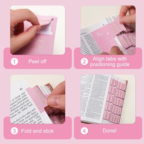 Leather Bible Tabs, Bible Tabs for Women and Men(Gold Foil Lettering) Large Print Stickers, Easy to Read and Apply, 66 Chapters & 14 Blank DIY Labels for Easy Navigation, Christian Accessories(Pink) - style: Leather Pink