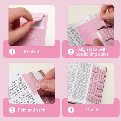 Leather Bible Tabs, Bible Tabs for Women and Men(Gold Foil Lettering) Large Print Stickers, Easy to Read and Apply, 66 Chapters & 14 Blank DIY Labels for Easy Navigation, Christian Accessories(Pink) - style: Leather Pink