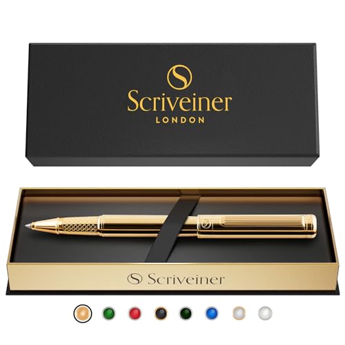 Scriveiner Gold Rollerball Pen - Stunning Luxury Pen, Real Gold Plating, Schmidt Ink Refill, Best Roller Ball Pen Gift Set for Men & Women, Professional, Executive Office, Nice Pens - color: 11. Gold