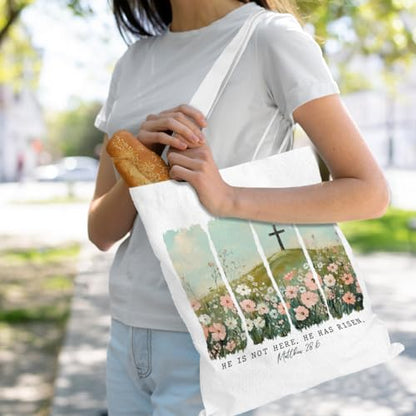 VICBOU Bible Verse Canvas Tote Bag Religious Christian Gifts for Women Men Faith Canvas Tote Reusable Grocery Bag - color: Crossflowers02