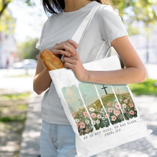 VICBOU Bible Verse Canvas Tote Bag Religious Christian Gifts for Women Men Faith Canvas Tote Reusable Grocery Bag - color: Crossflowers02