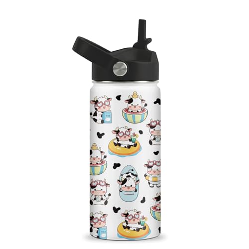 Cow Water Bottle - Cow 16oz Stainless Steel Water Bottle with Straw - Cute Cows Insulated Cup for Girls Boys - Cows Kids Tumbler for School, Sports, Travel - color: Cow01, size: 16 Ounces
