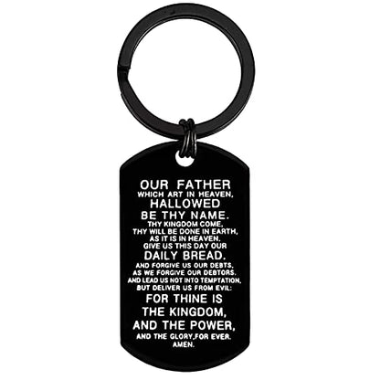 Dabihu Christian Gift Keychain Religious Gift Bible Verse Keyring Baptism Christmas Easter Birthday First Communion Gift - color: Our Father Which Art in Heaven Hallowed Be Thy Name Black Keychain