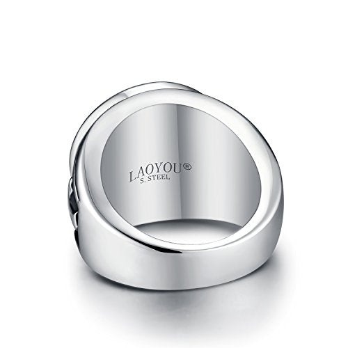LAOYOU Men's St Benedict Exorcism Ring Stainless Steel Catholic Roman Cross Demon Protection Ghost Hunter