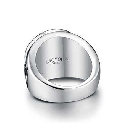 LAOYOU Men's St Benedict Exorcism Ring Stainless Steel Catholic Roman Cross Demon Protection Ghost Hunter