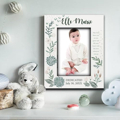 BELLA BUSTA-Personalize -Baptism, Dedication, Confirmation, First Communion Theme Picture Frame-Keepsake from Godparents, Friends, Family-UV Print Frame (Green and Taupe (5x7 Vertical)) - color: Green and Taupe (5x7 Vertical)