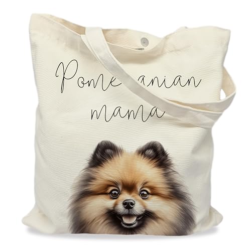 Dog Mom Canvas Tote Bag for Women, Reusable Cotton Shoulder Bag, Dog Lover Gift, Mother’s Day Pet Mom Shopping Tote - color: Pomeranian02