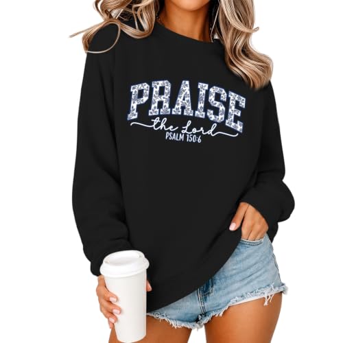 Womens Christian Jesus Sweatshirts Praise the Lord Bible Verse Hoodie Faith Religous God Graphic Long Sleeve Shirts - color: Black, size: Small