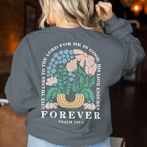KEEVICI Women Christian Jesus Faith Sweatshirts Bible Verse Flower Floral Sweatshirt Religious God Graphic Oversized Hoodie - color: Deep Gray, size: Small