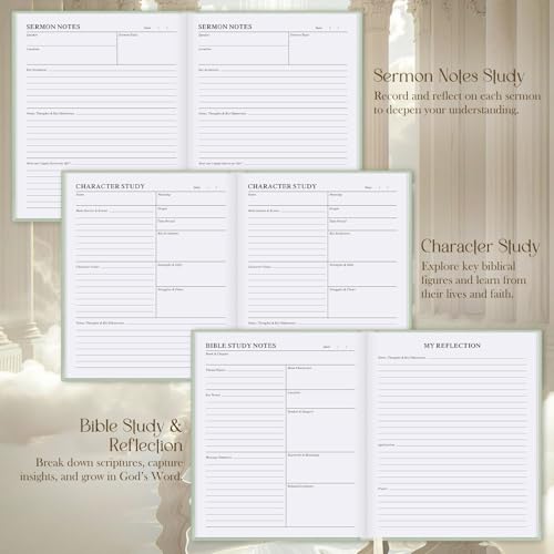 Lanpn Bible Study Guide Journals for Women with Tabs & Highlighters, Church Notes Taking Daily Devotional Journaling, Linen Bible Prayer Notebook Christian Religious Faith Based Gifts, Sage Green - color: Sage Green
